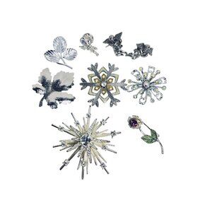 Lot Of 9 Silver Tone Brooches (6175)
